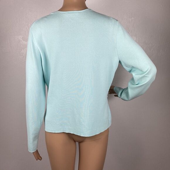 Talbots mint color knit V-neck cardigan sweater size M - Picture 3 of 6